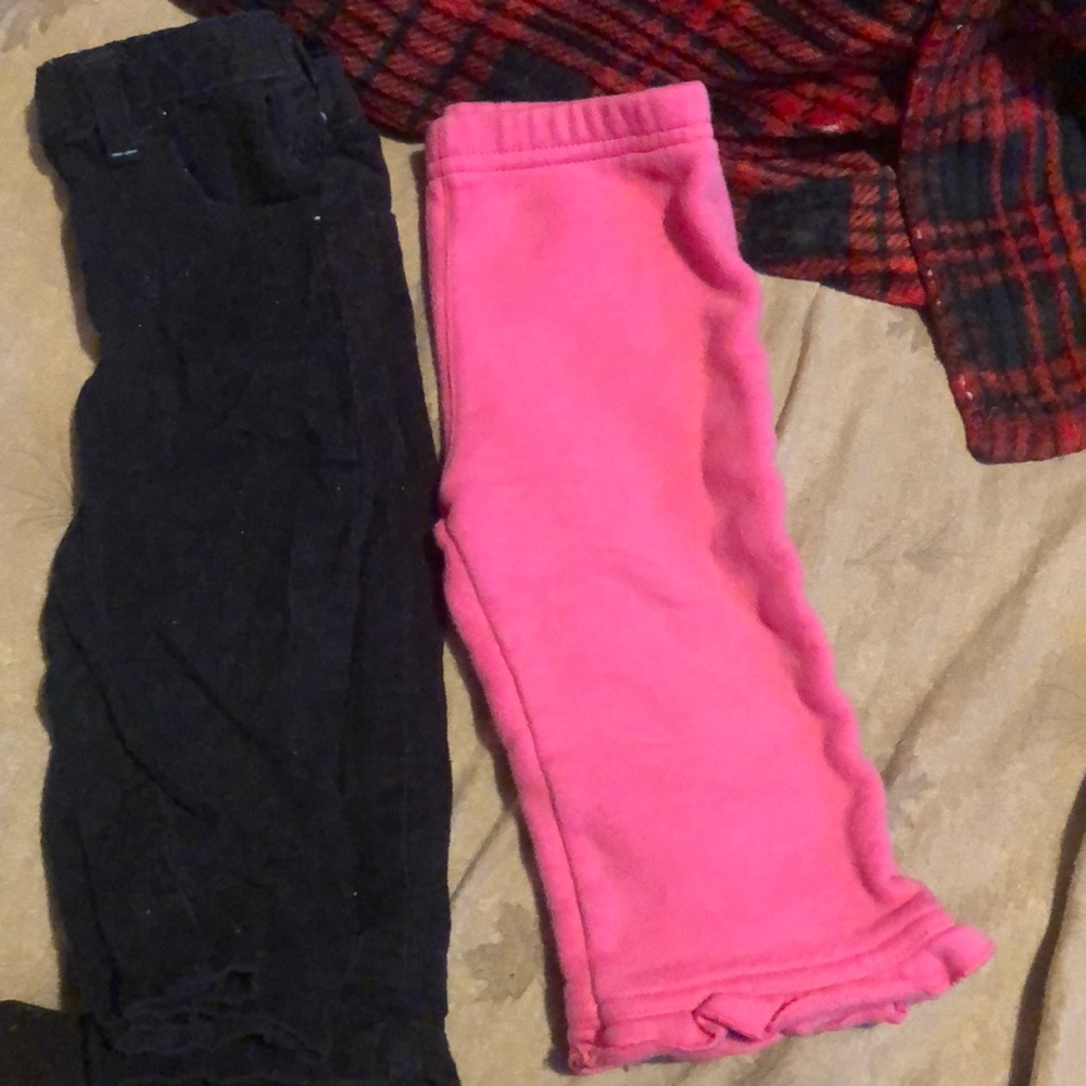 Black corduroy baby girl pants and pink baby joggers